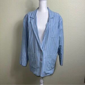 Vintage BP Brass Plum Nordstrom Women's‎ Blazer Cotton S Lined Stripe Blue/White